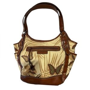 St. John’s Bay Brown and Tan Butterfly Accent Women's Canvas Bag
